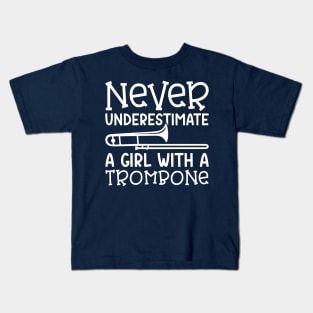 Never Underestimate A Girl With A Trombone Marching Band Cute Funny Kids T-Shirt